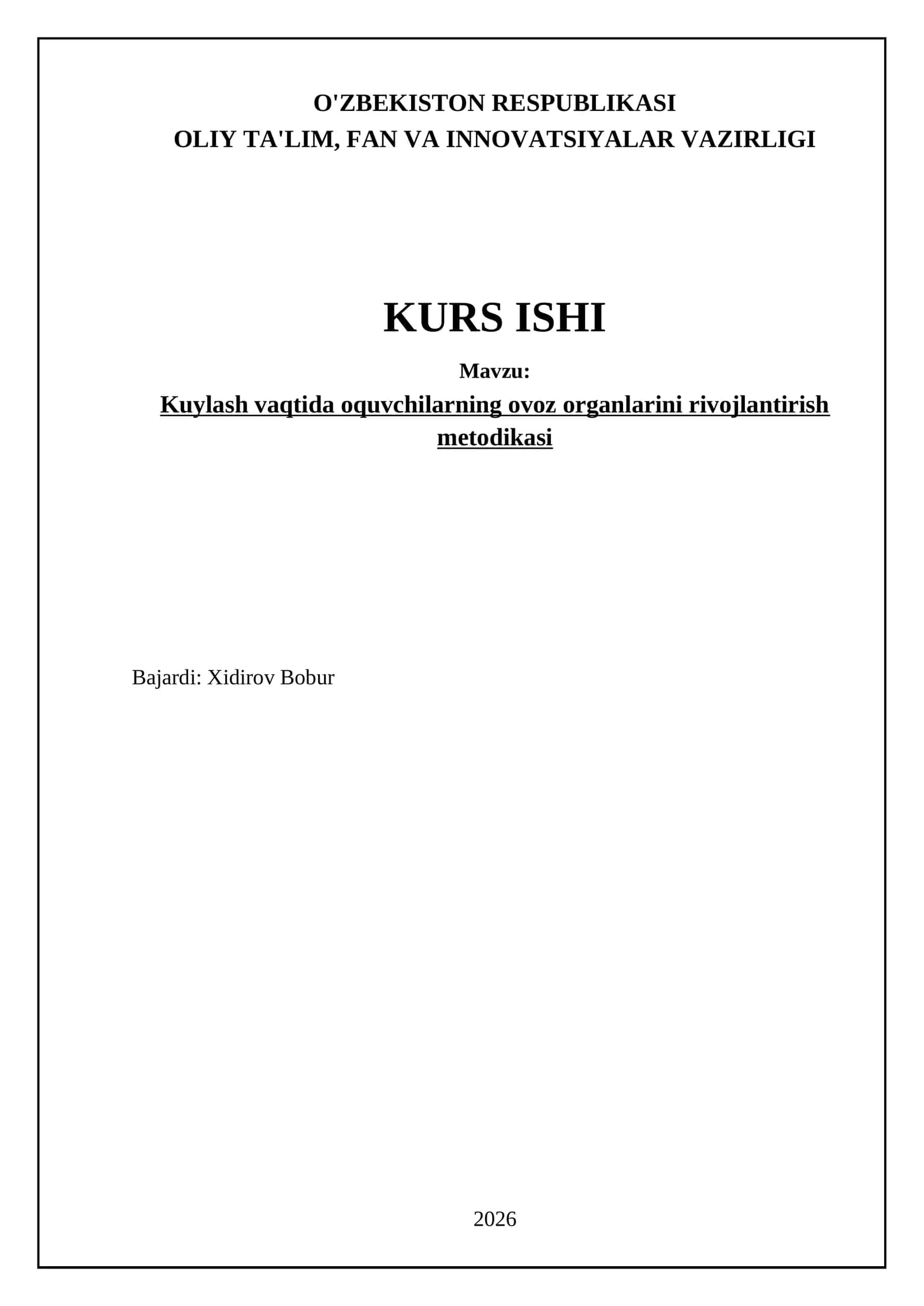Kuylash vaqtida oquvchilarning ovoz organlarini rivojlantirish metodikasi