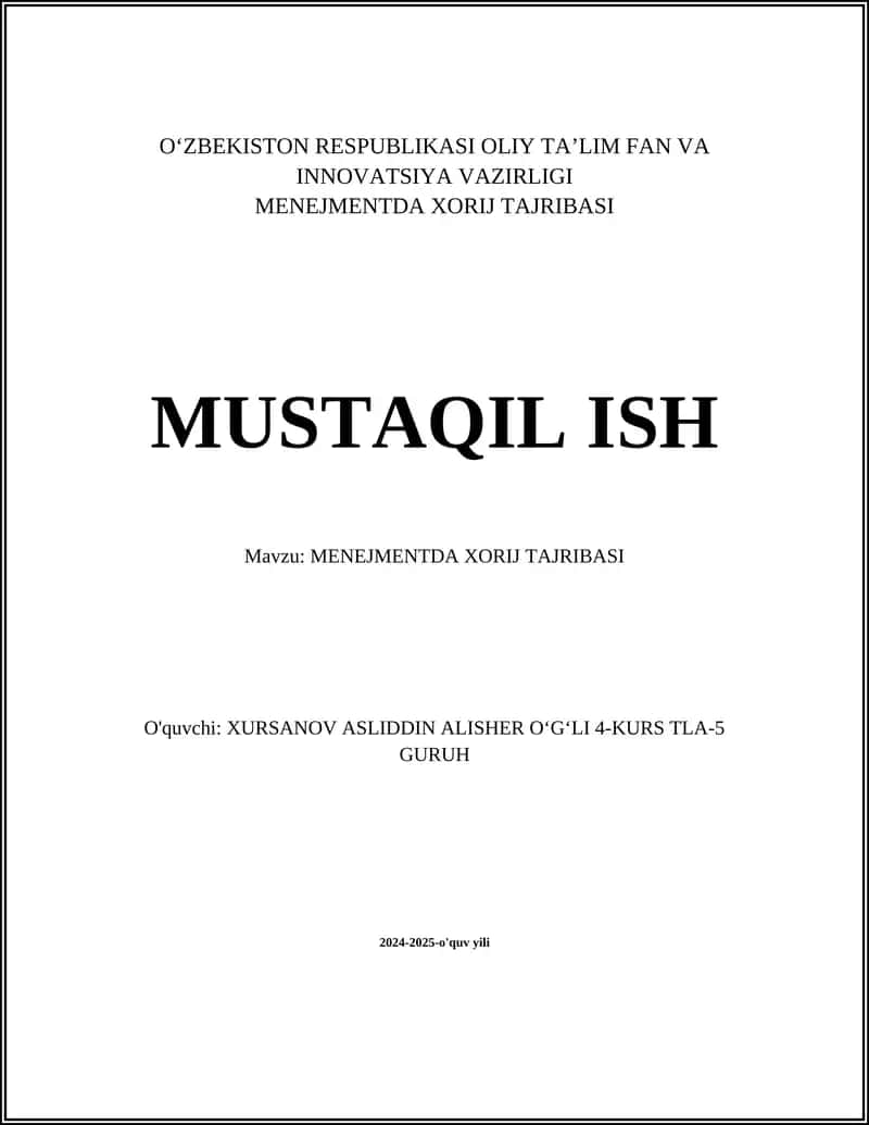 MENEJMENTDA XORIJ TAJRIBASI
