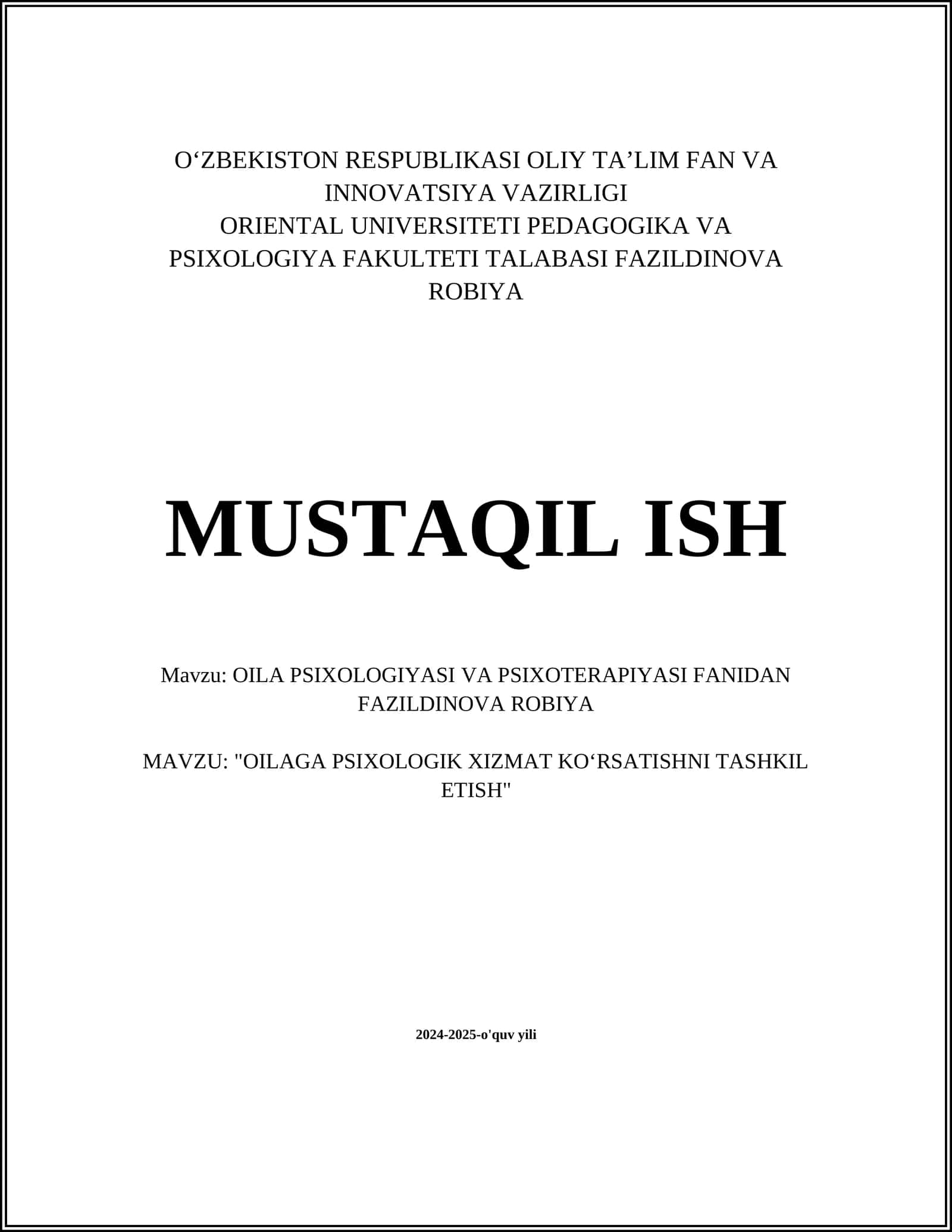 Oila psixologik xizmatlariga ehtiyojni aniqlash
