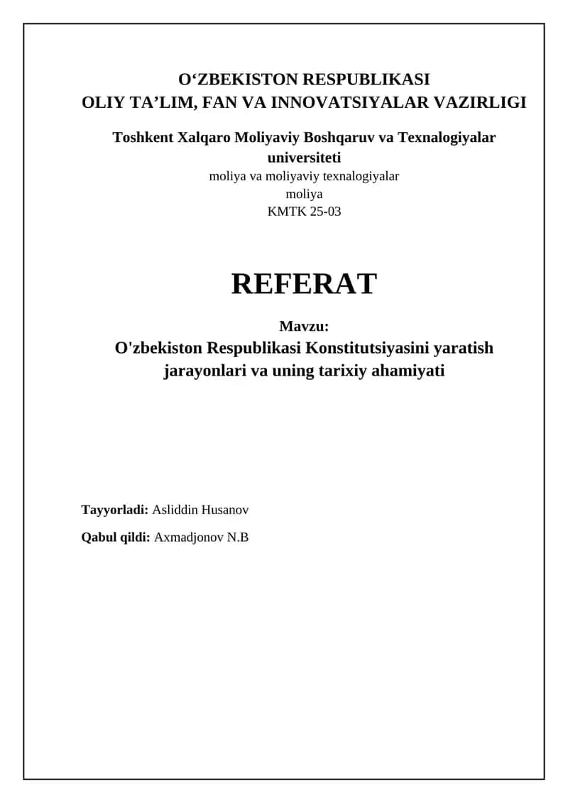 O'zbekiston Respublikasi Konstitutsiyasi