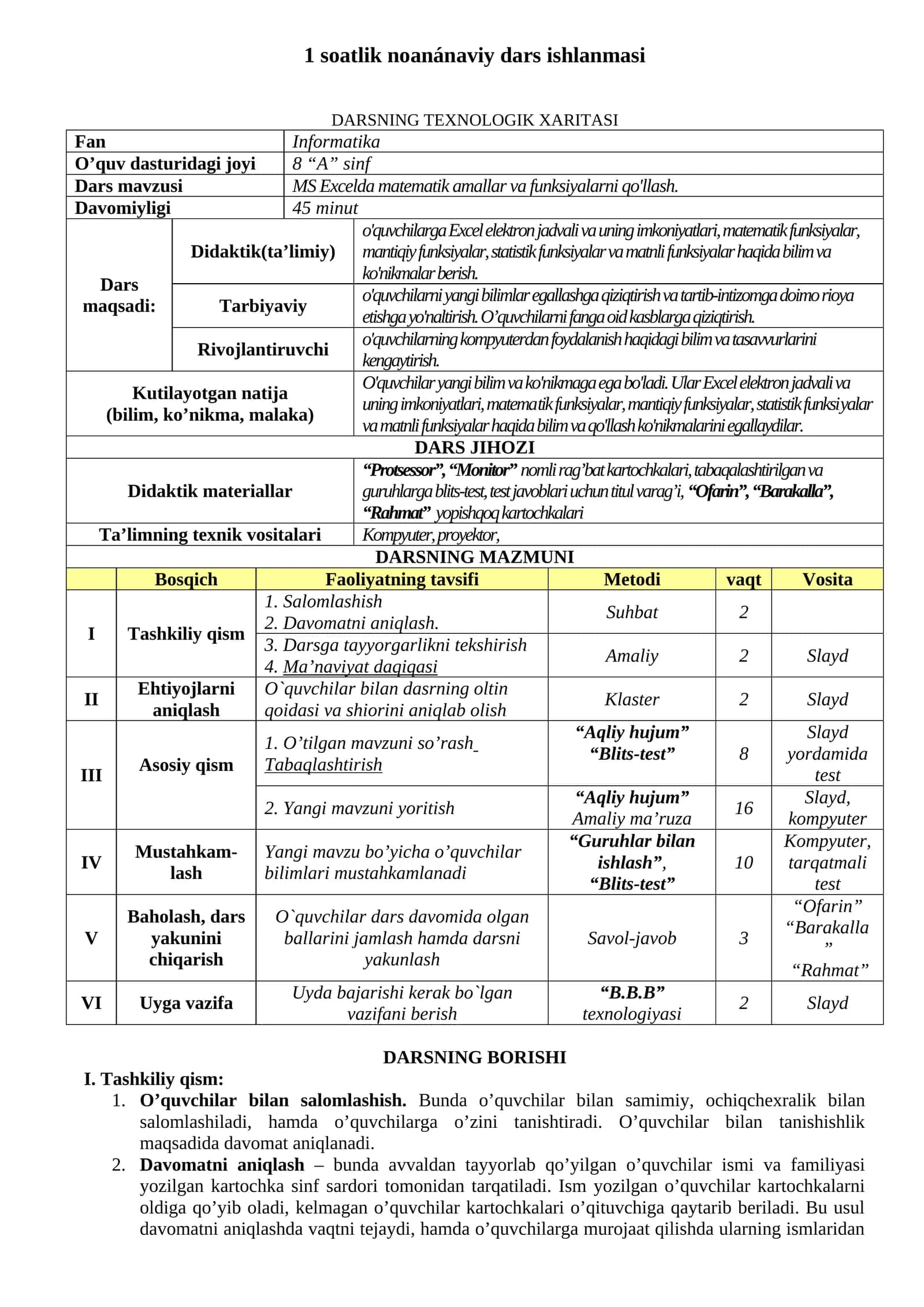 MS Excelda matematik amallar va funksiyalarni qo'llash