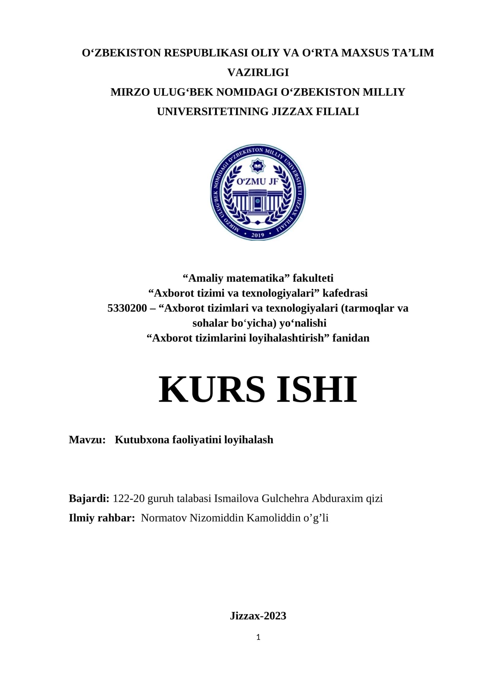 Axborot tizimlarini loyihalashtirish