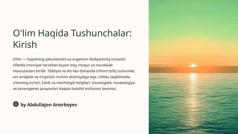 O'lim Haqida Tushunchalar: Kirish