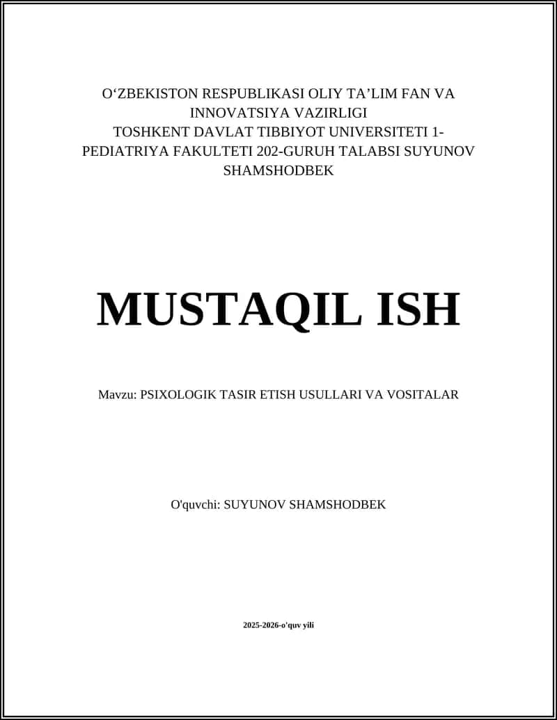 PSIXOLOGIK TASIR ETISH USULLARI VA VOSITALAR