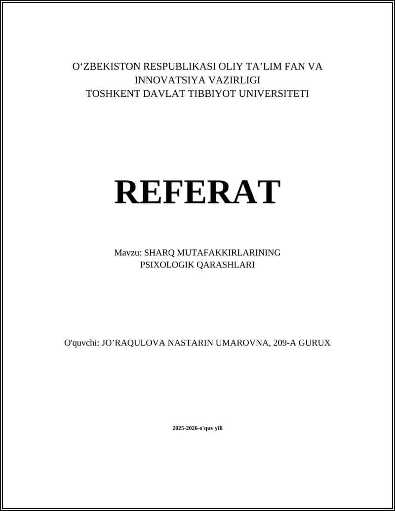 SHARQ MUTAFAKKIRLARINING PSIXOLOGIK QARASHLARI