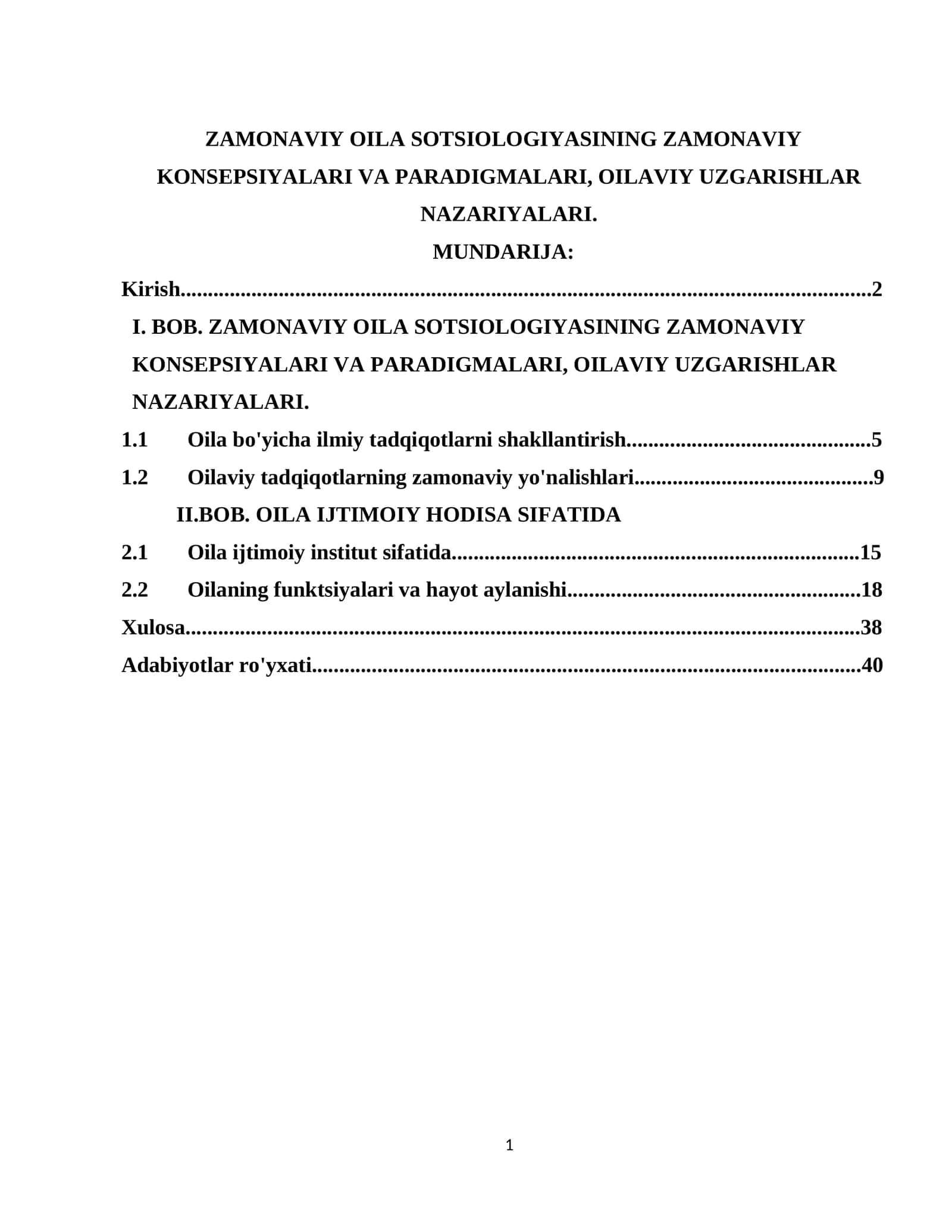 ZAMONAVIY OILA SOTSIOLOGIYASINING ZAMONAVIY KONSEPSIYALARI VA PARADIGMALARI