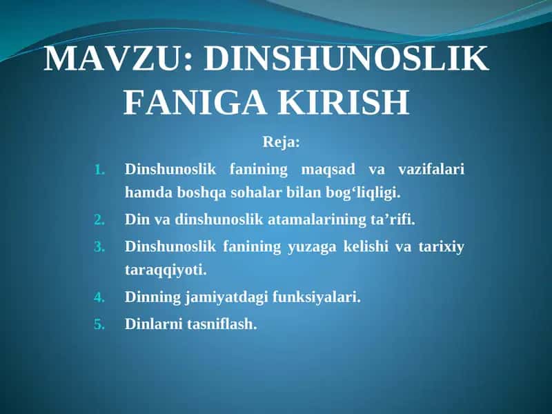 Dinshunoslik faniga kirish