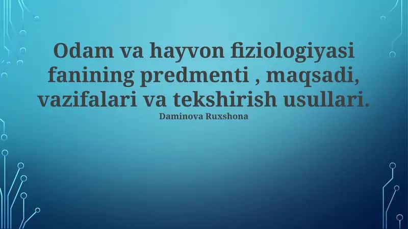 Inson va Hayvon Fiziologiyasi