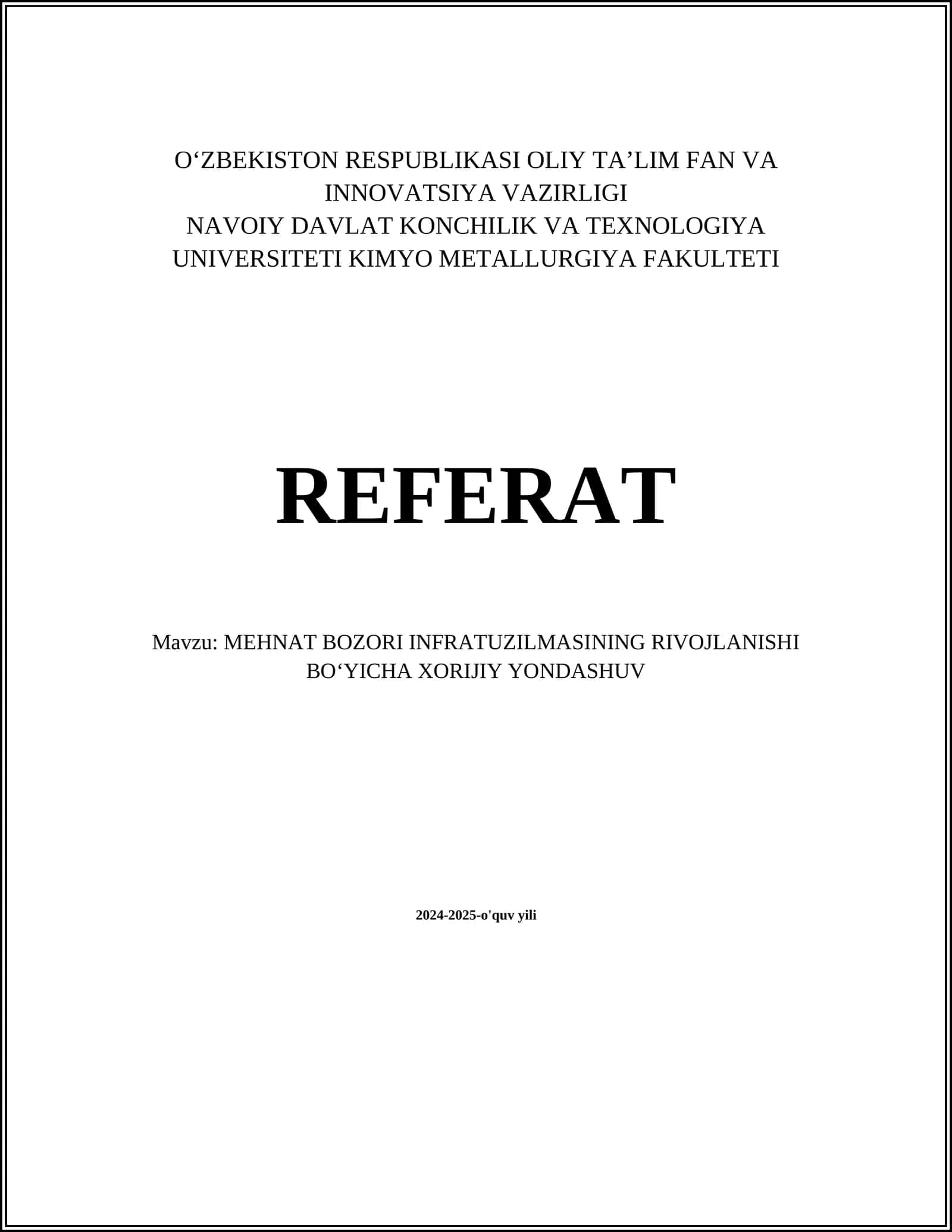 MEHNAT BOZORI INFRATUZILMASINING RIVOJLANISHI BOʻYICHA XORIJIY YONDASHUV