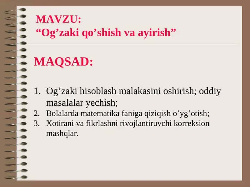 Og’zaki qo’shish va ayirish