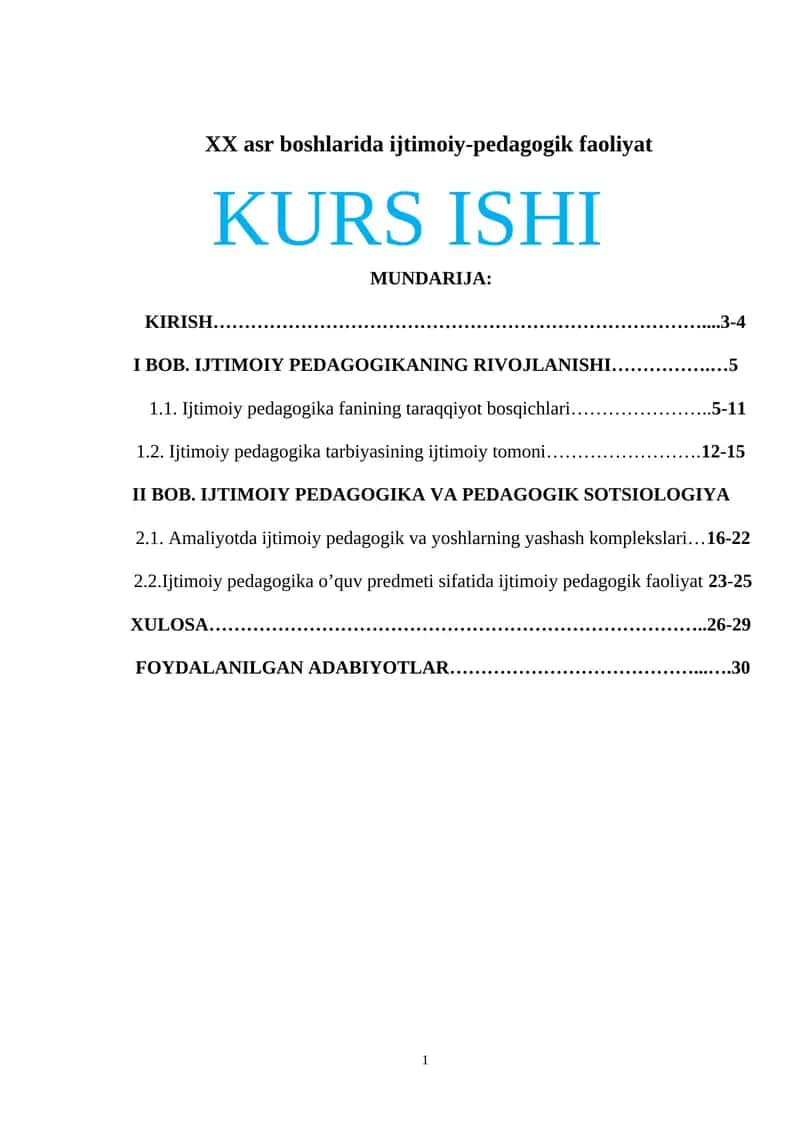 XX asr boshlarida ijtimoiy-pedagogik faoliyat