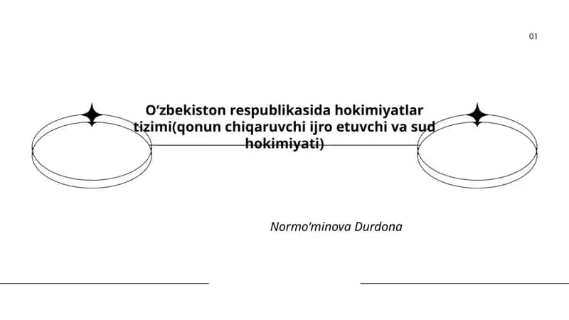 Oʻzbekiston respublikasida hokimiyatlar tizimi(qonun chiqaruvchi ijro etuvchi va sud hokimiyati) Normoʻminova Durdona