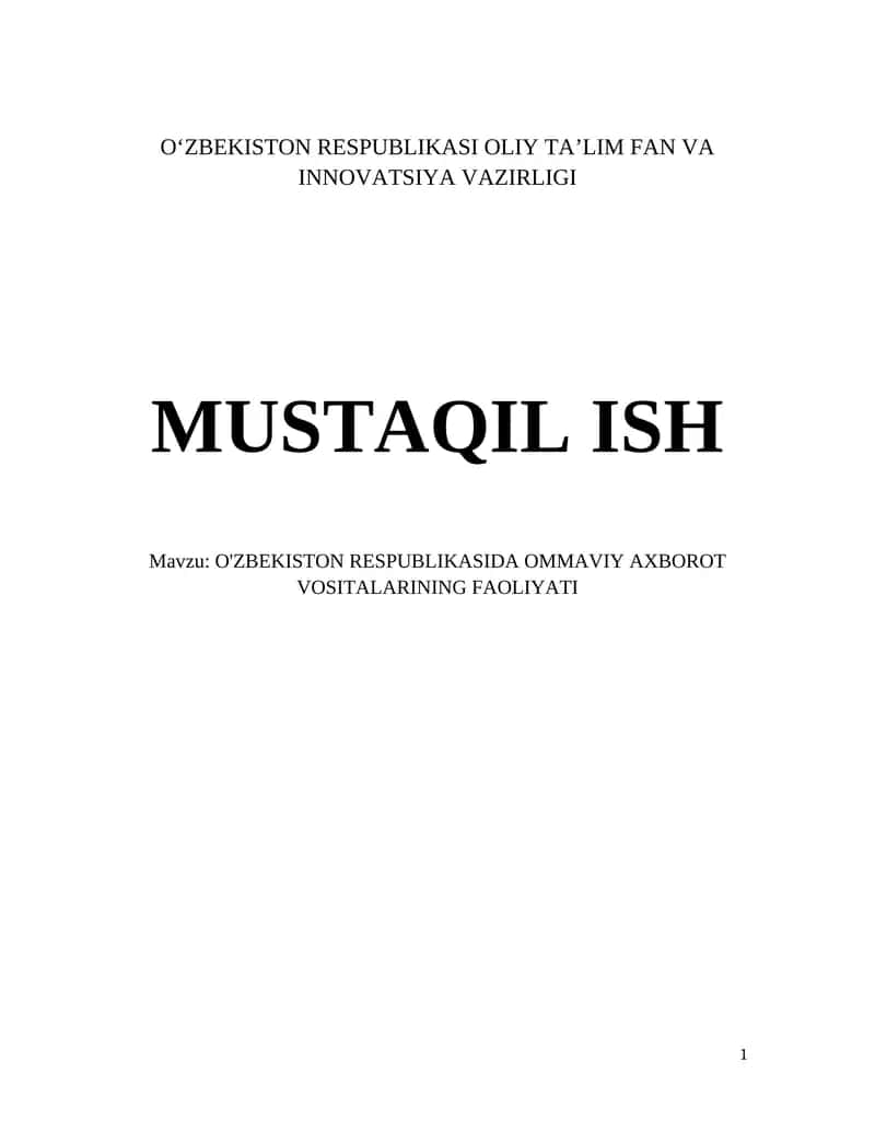 O'zbekiston Respublikasida Ommaviy Axbarot Vositalarining Tarixiy Rivojlanishi