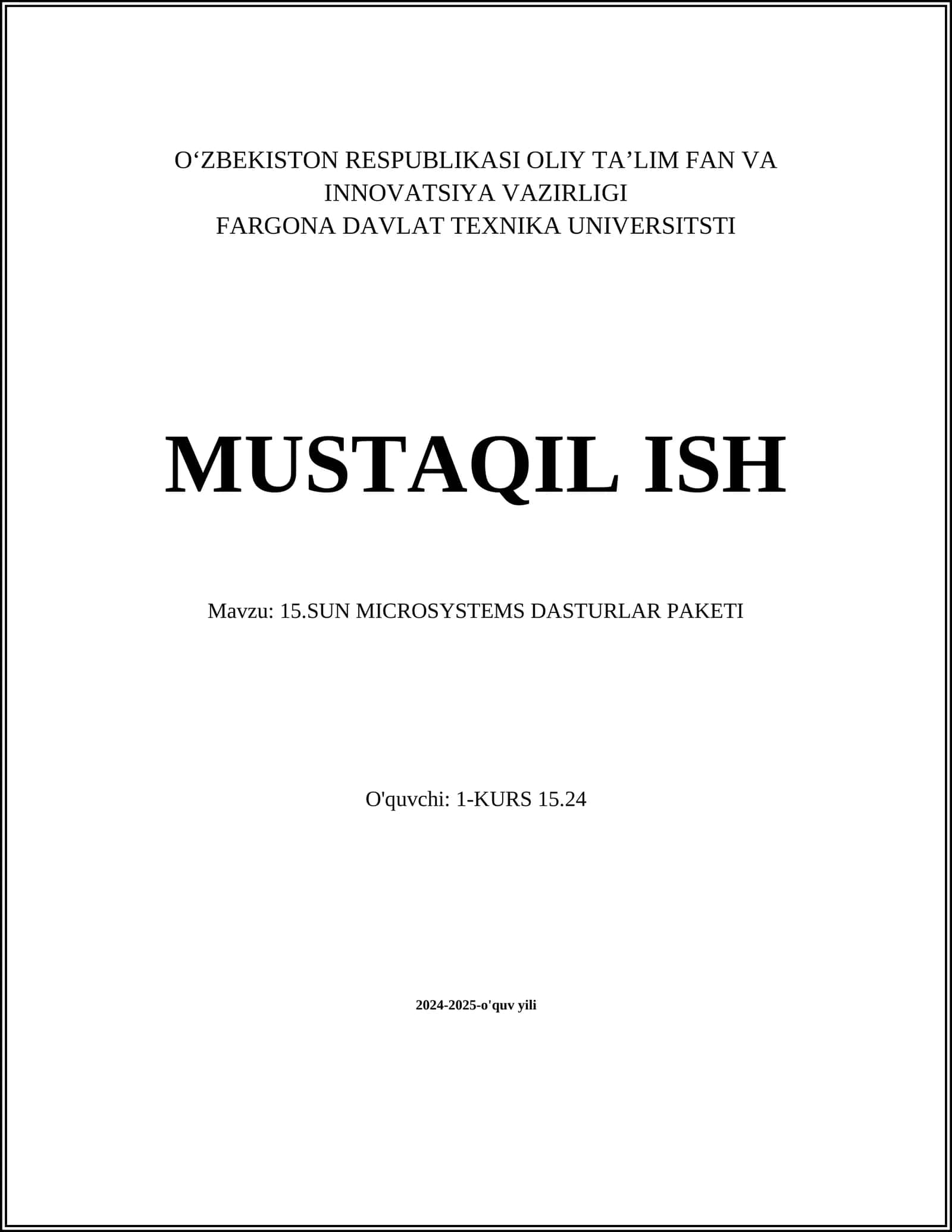 15.SUN MICROSYSTEMS DASTURLAR PAKETI