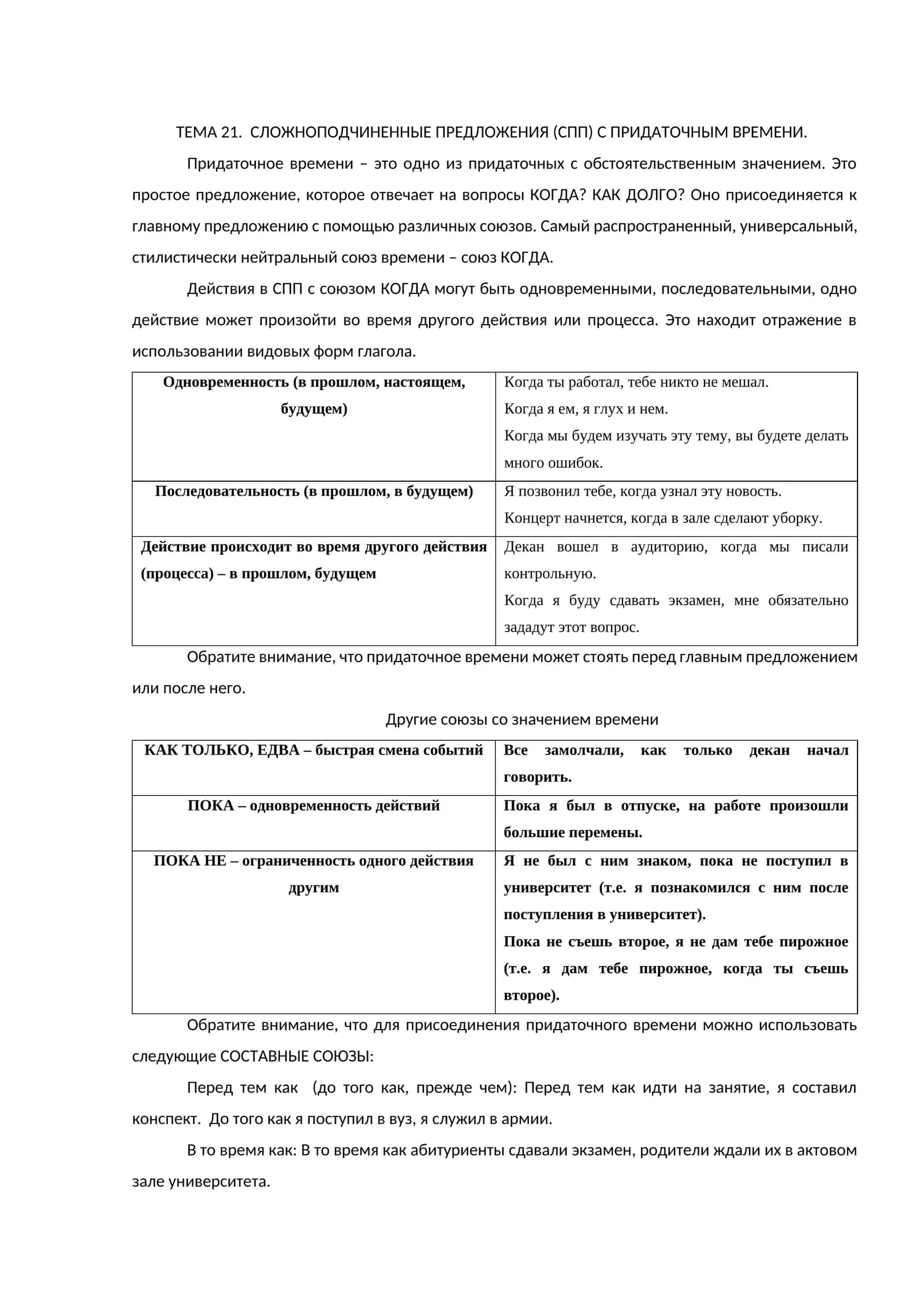 Сложноподчиненные предложения с придаточным времени