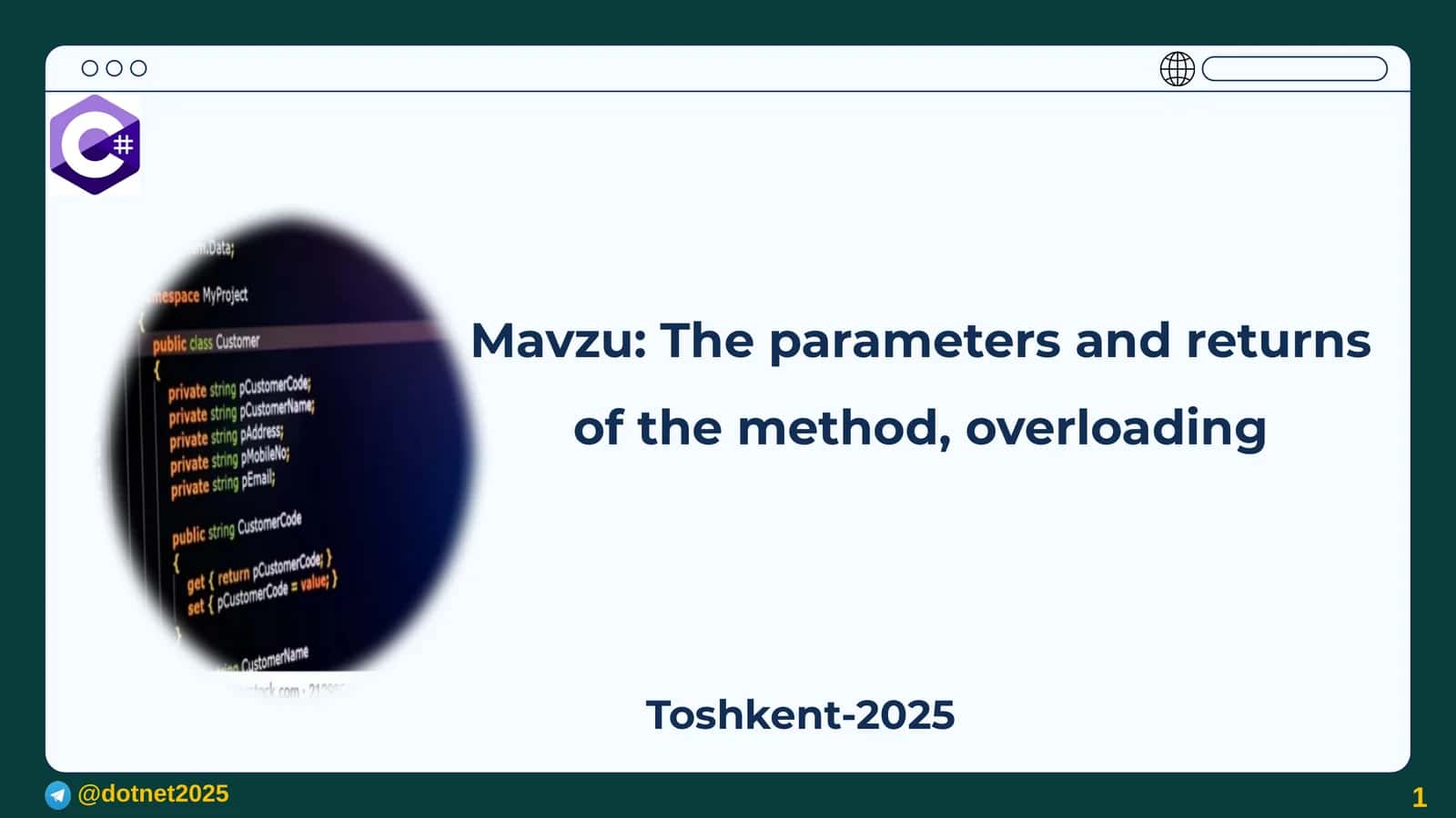 The parameters and returns of the method, overloading