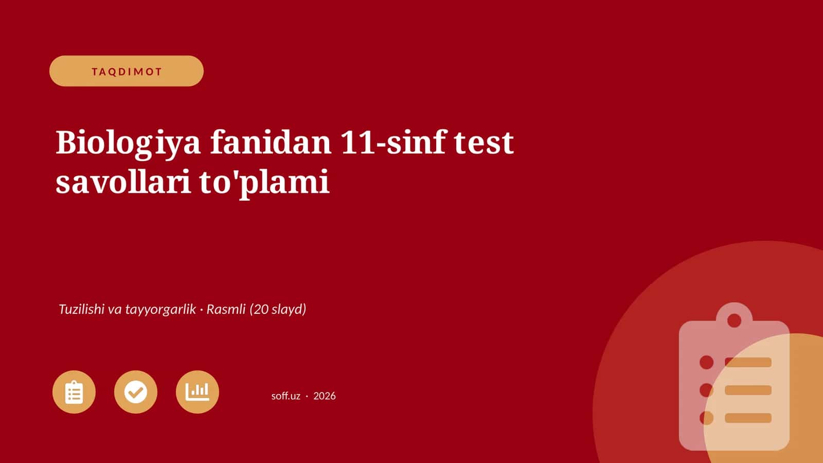 Biologiya fanidan 11-sinf test savollari to'plami