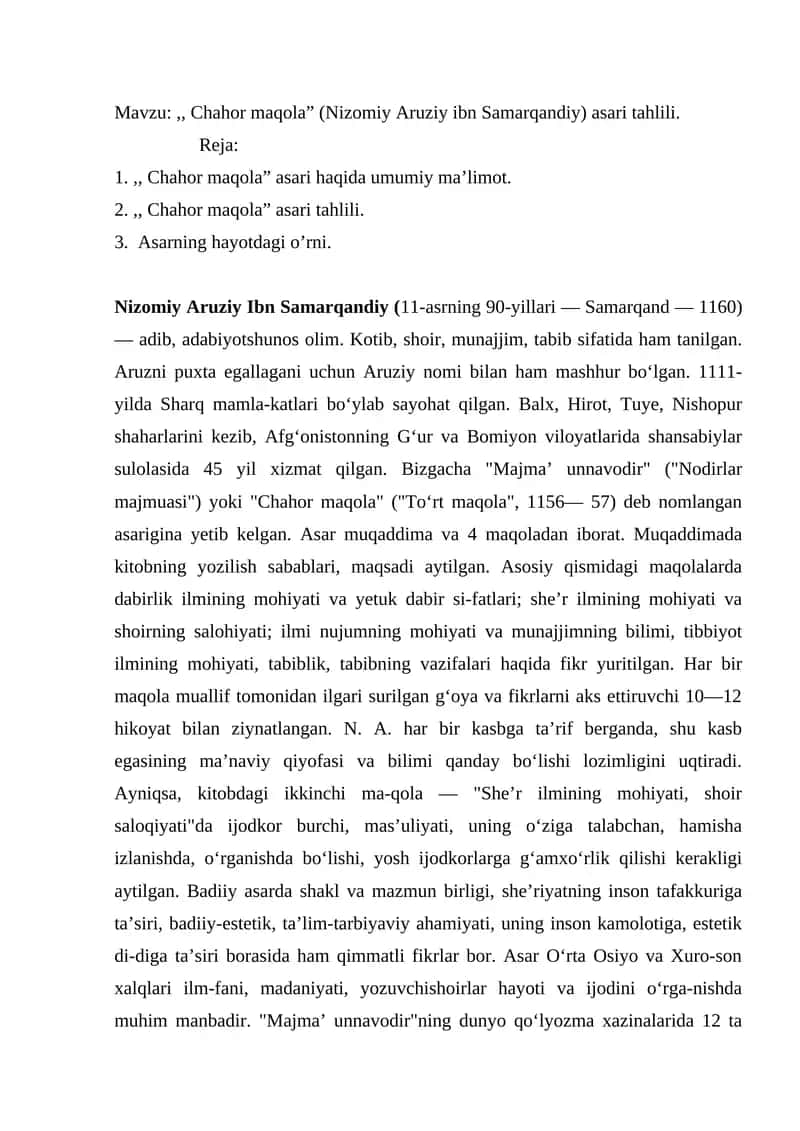 Chahor maqola (Nizomiy Aruziy ibn Samarqandiy)