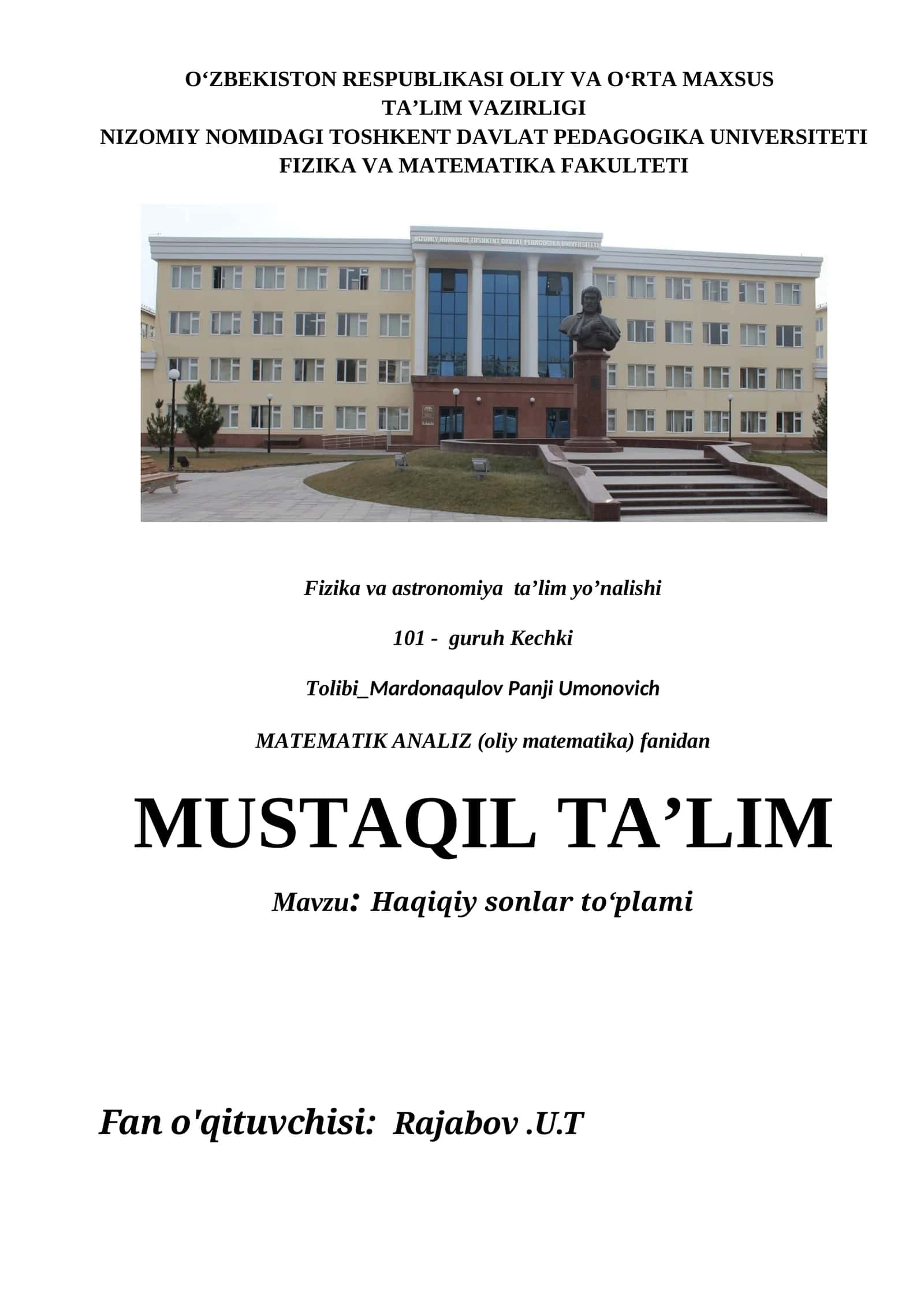 Haqiqiy sonlar to‘plami