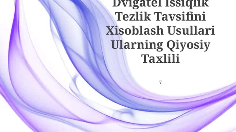 Dvigatel Issiqlik Tezlik Tavsifini Xisoblash Usullari