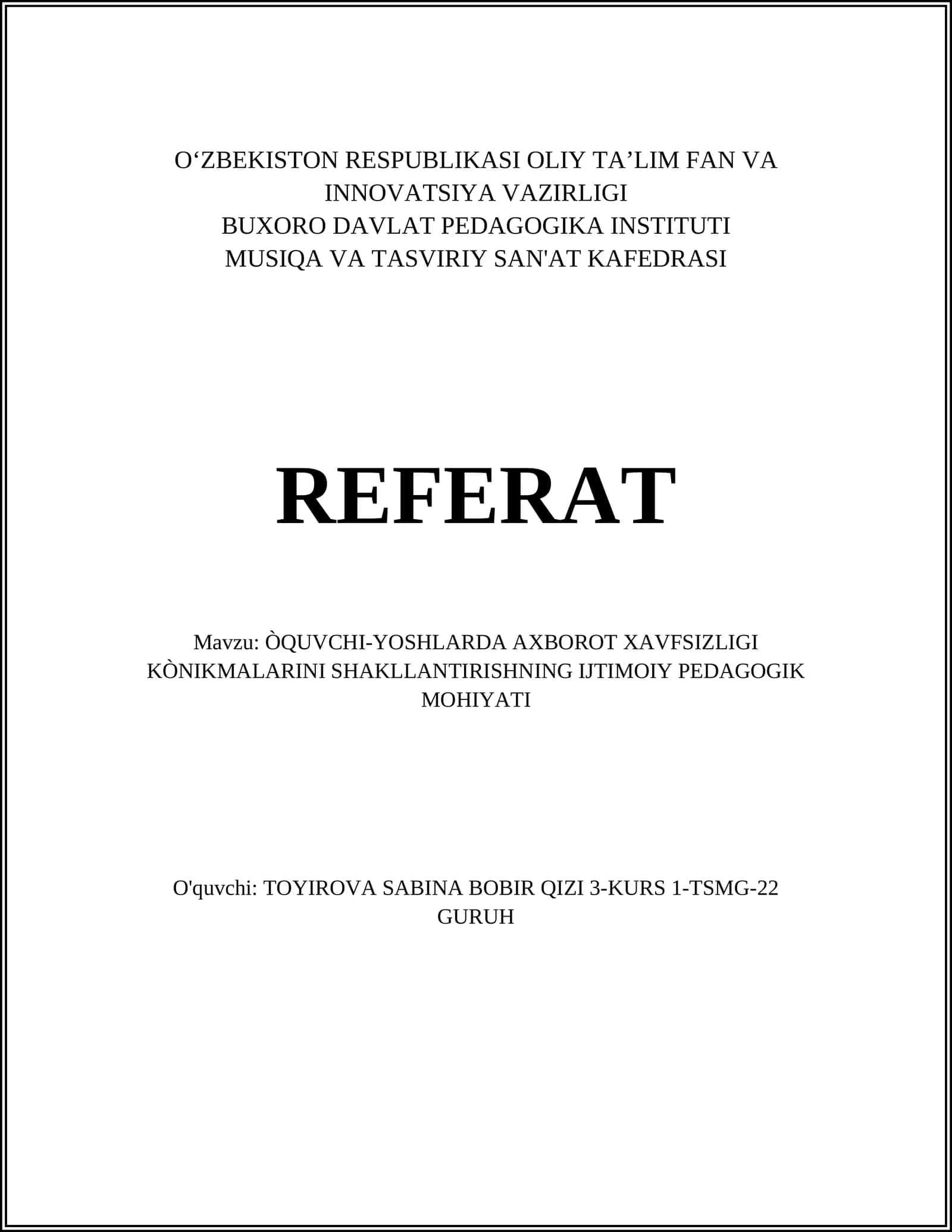 Axborot xavfsizligi asoslari