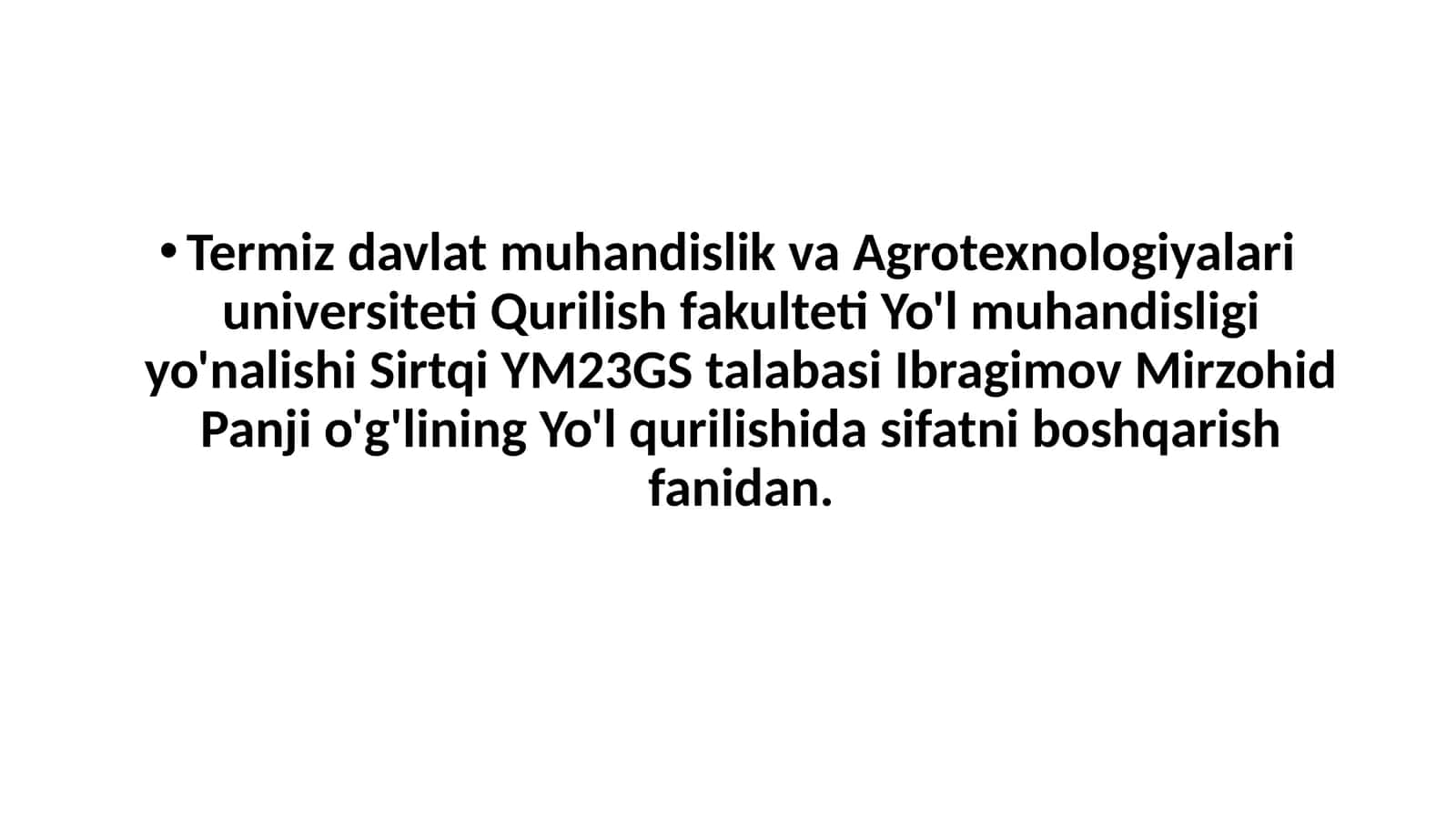 Yo‘l to‘shamasi va transport vositalari yuklamasi