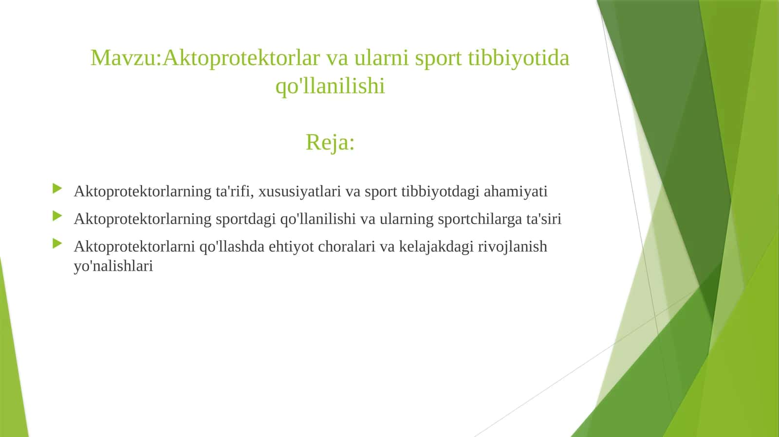 Aktoprotektorlar va ularni sport tibbiyotida qo'llanilishi