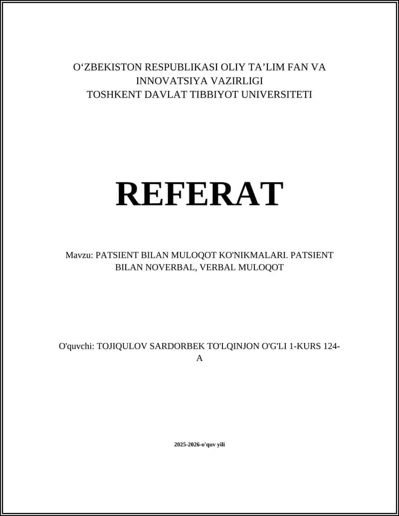 PATSIENT BILAN MULOQOT KO'NIKMALARI