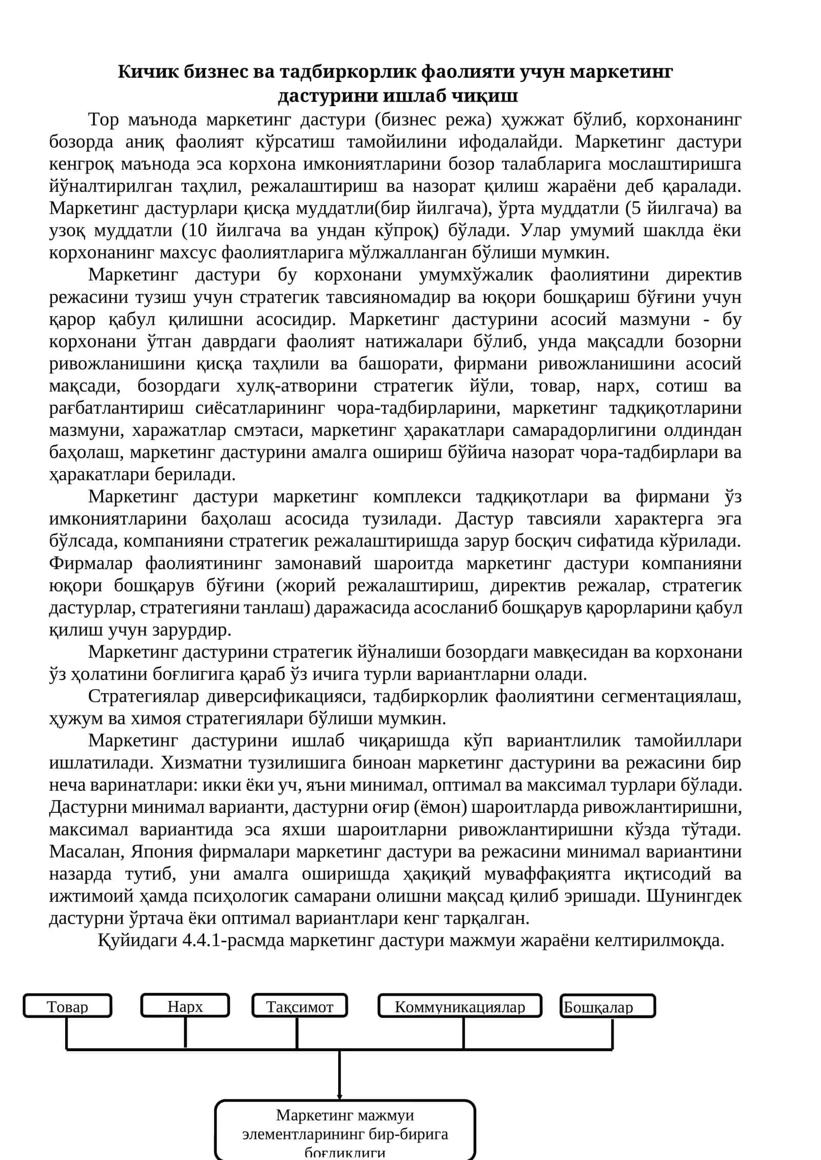 Кичик бизнес ва тадбиркорлик фаолияти учун маркетинг дастурини ишлаб чиқиш