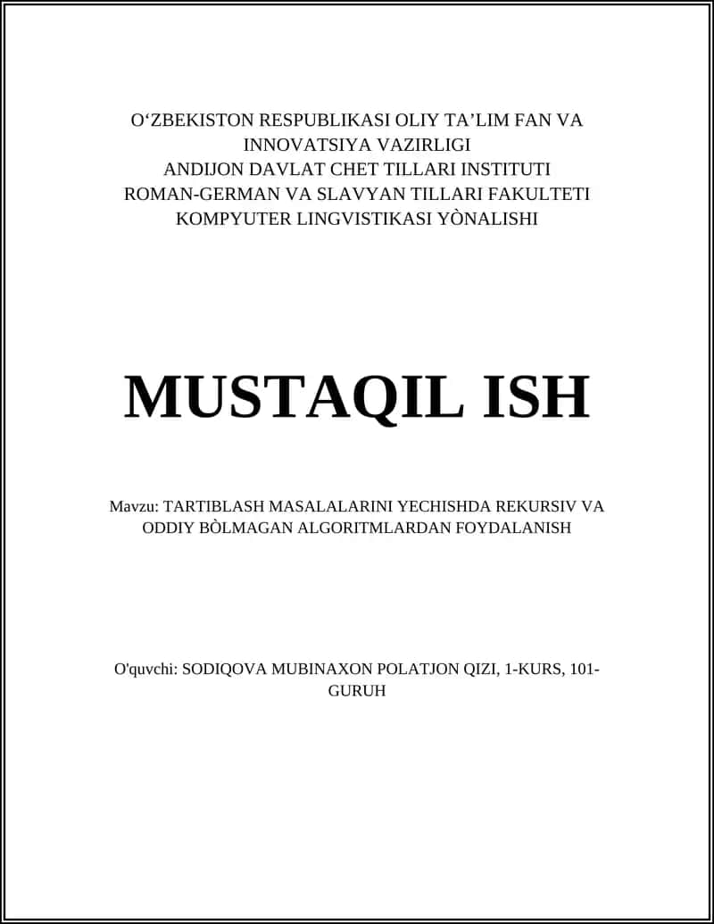 Rekursiv bo‘linish-asoslangan Merge Sort va uning optimallashtirishlari
