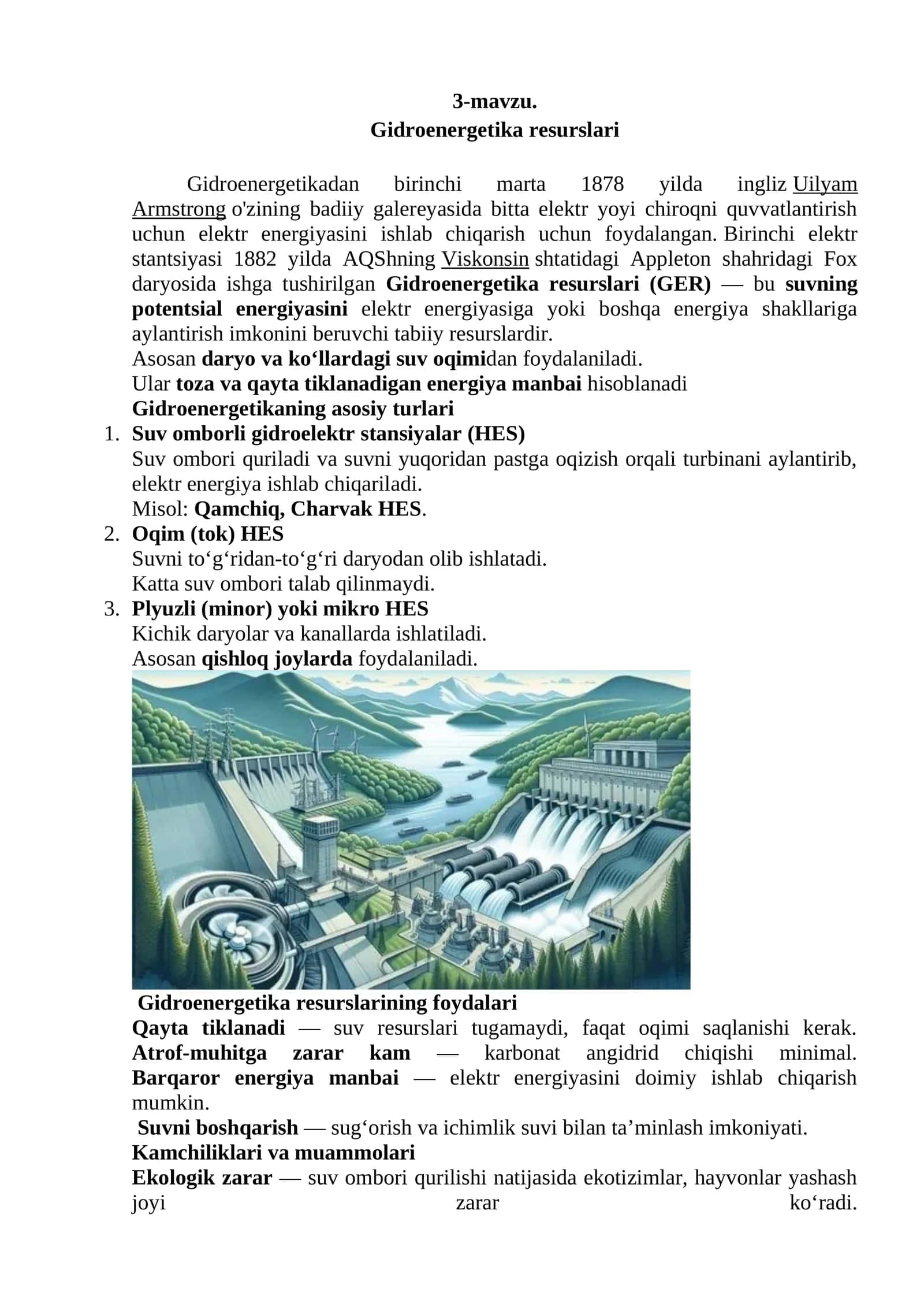 Gidroenergetika resurslari