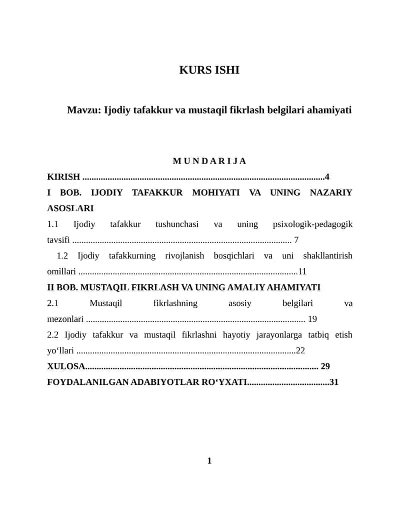 Ijodiy tafakkur va mustaqil fikrlash belgilari ahamiyati