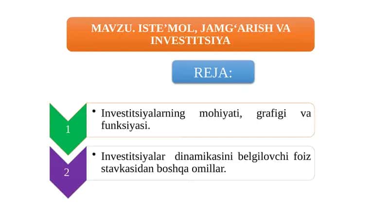 Investitsiyalarning mohiyati, grafigi va funksiyasi