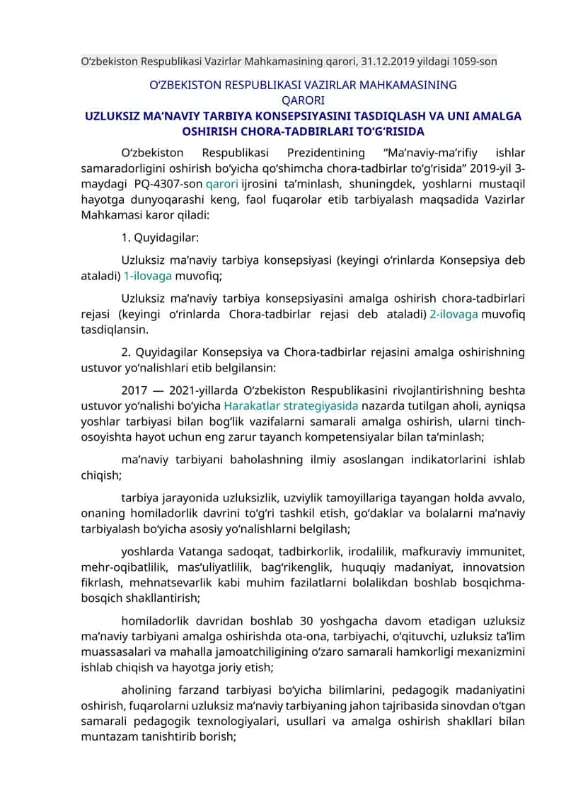 Uzluksiz ma’naviy tarbiya konsepsiyasi