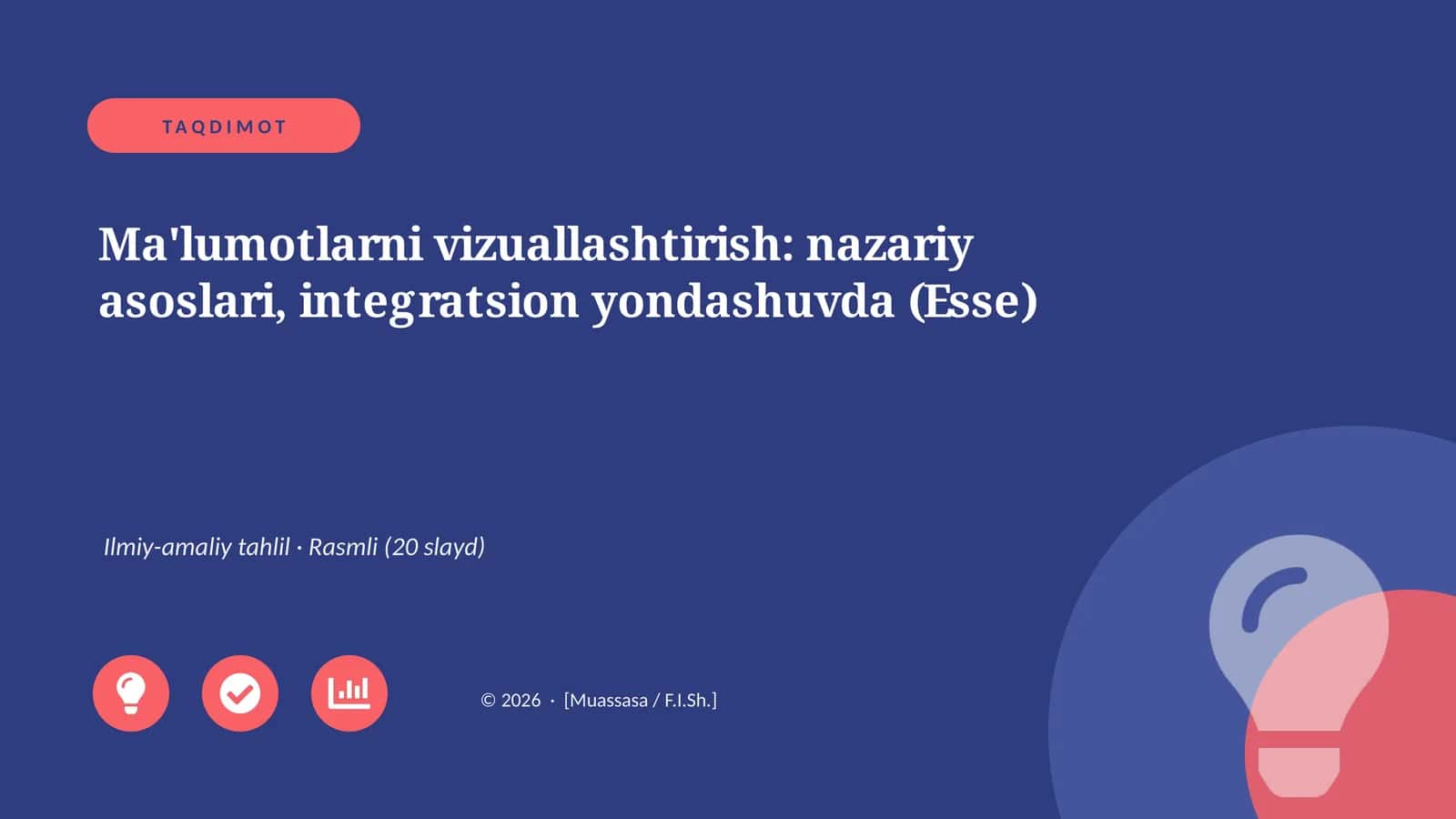Ma'lumotlarni vizuallashtirish: nazariy asoslari, integratsion yondashuvda (Esse)