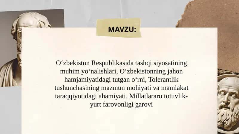Oʻzbekiston Tashqi Siyosatining Asosiy Yoʻnalishlari