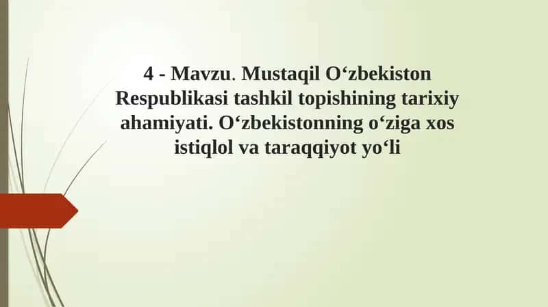 Mustaqil O‘zbekiston Respublikasi tashkil topishining tarixiy ahamiyati