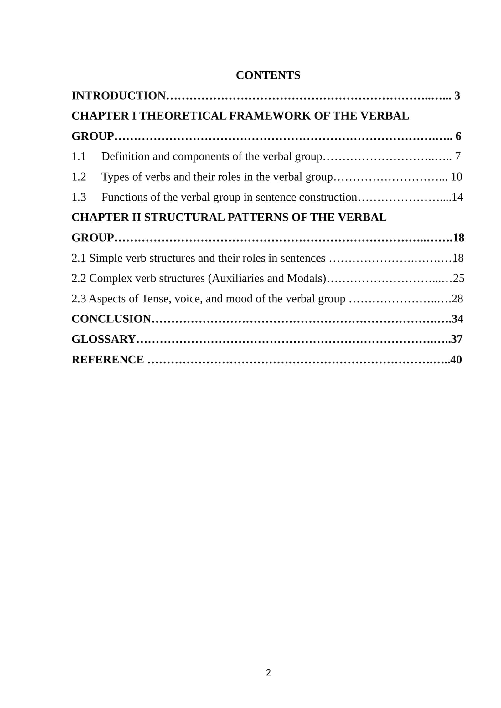 THEORETICAL FRAMEWORK OF THE VERBAL GROUP