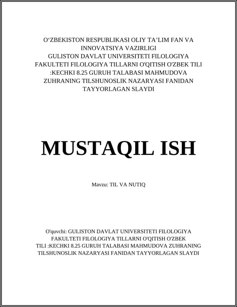 TIL VA NUTIQGA KIRISH: ASOSIY TUSHUNCHALAR