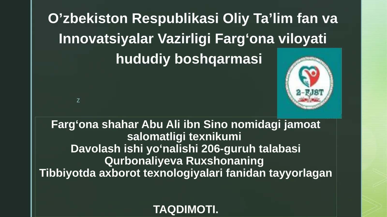Tibbiyotda axborot texnologiyalari fanidan tayyorlangan TAQDIMOTI