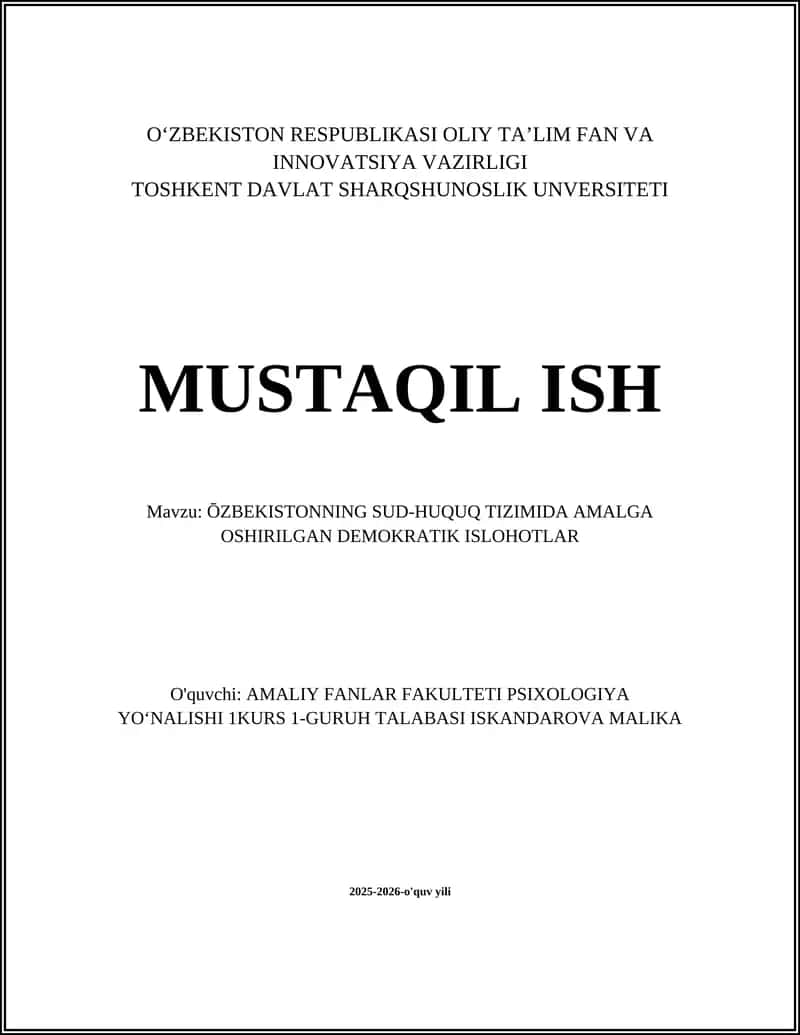 ŌZBEKISTONNING SUD-HUQUQ TIZIMIDA AMALGA OSHIRILGAN DEMOKRATIK ISLOHOTLAR