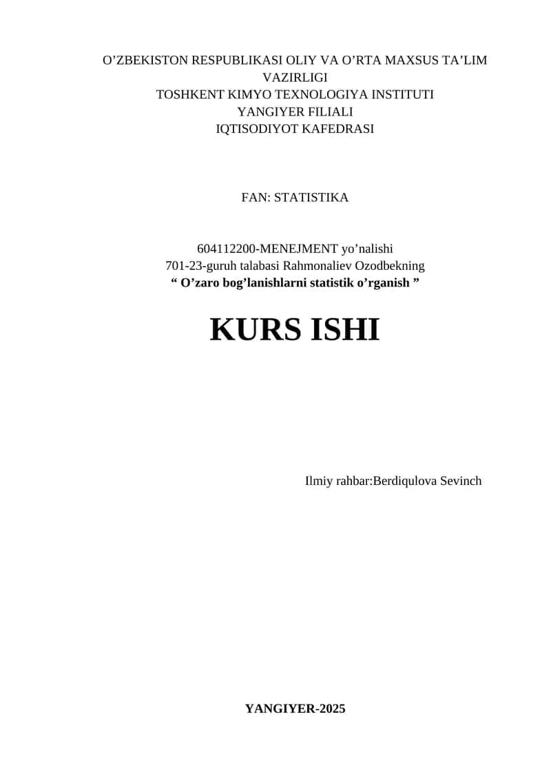 O'zaro bog'lanishlarni statistik o'rganish