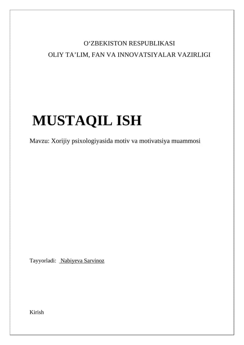 Xorijiy psixologiyasida motiv va motivatsiya muammosi
