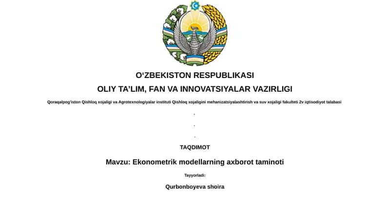 Ekonometrik modellarning axborot taminoti