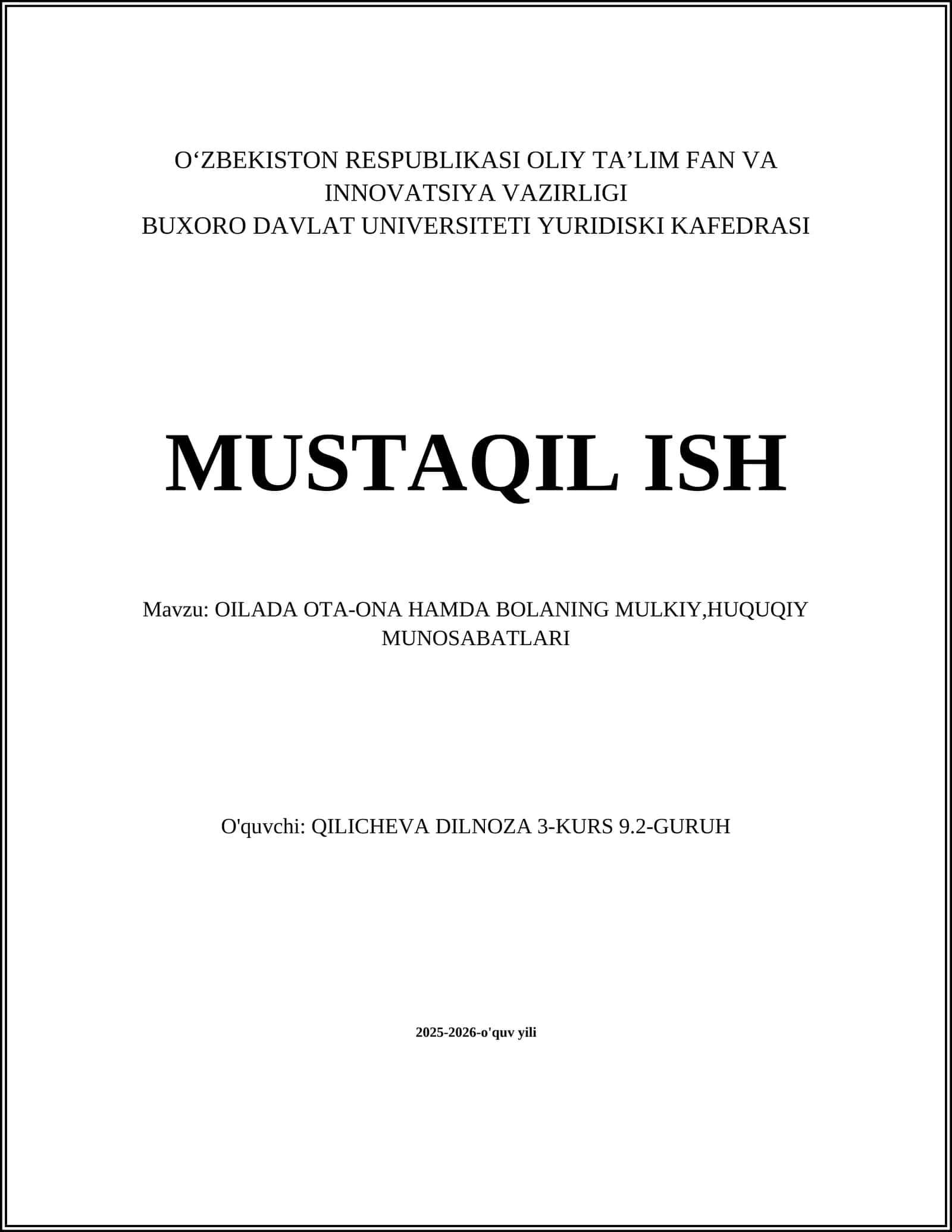 Ota-ona va bolaning mulkiy huquqlari