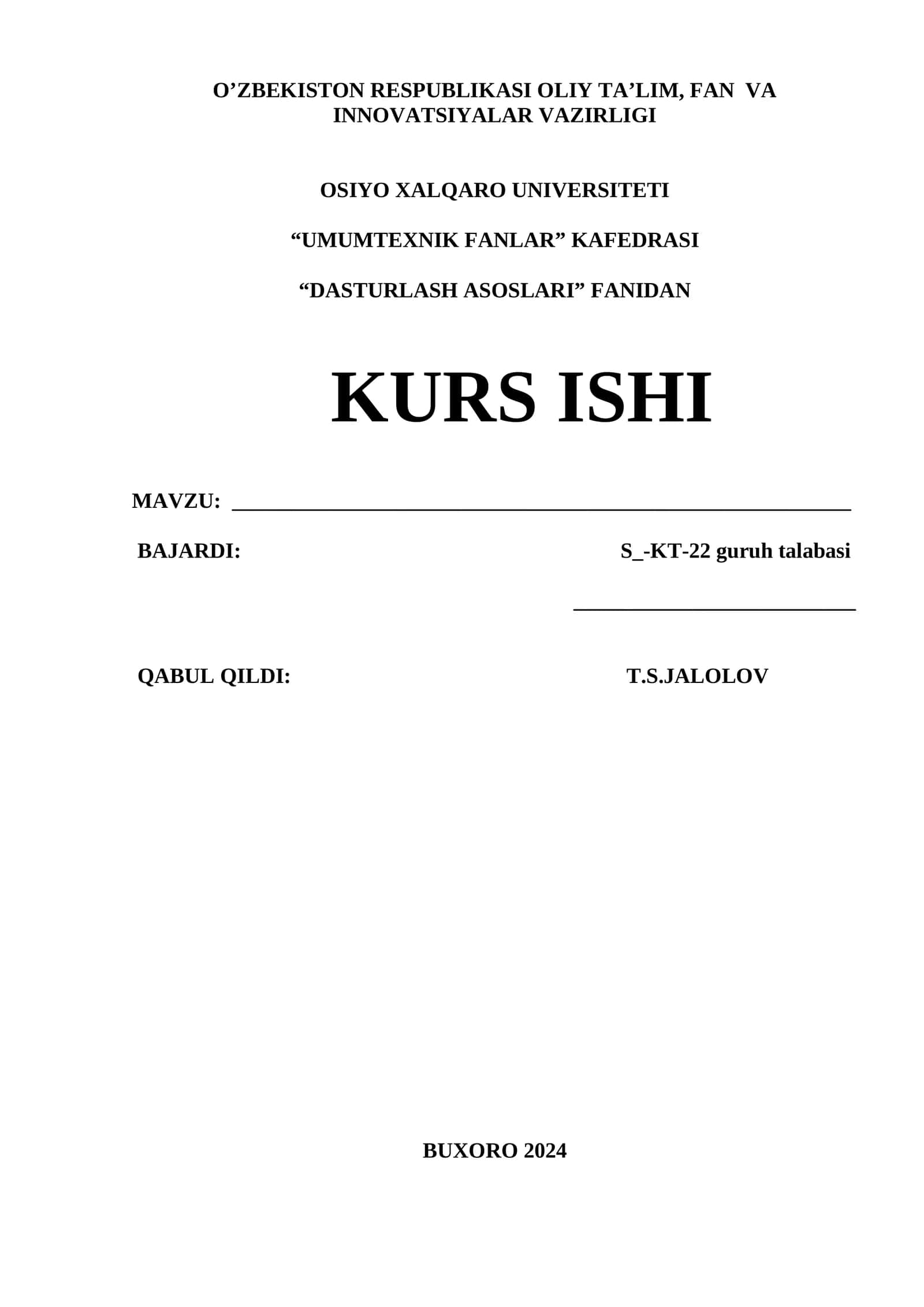 Dasturlash Asoslari Kurs Ishi