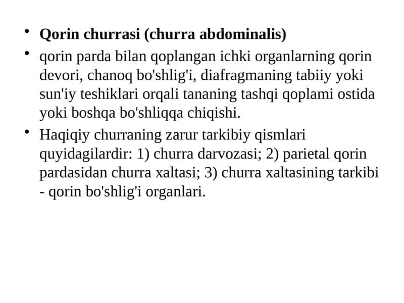 Qorin churrasi (churra abdominalis)