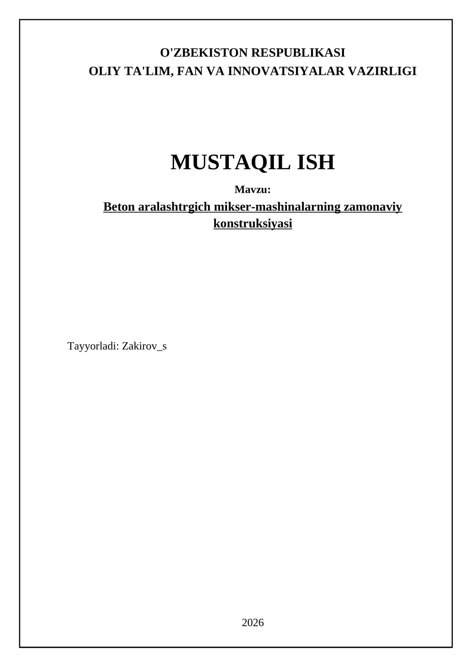 Beton aralashtrgich mikser-mashinalarning zamonaviy konstruksiyasi