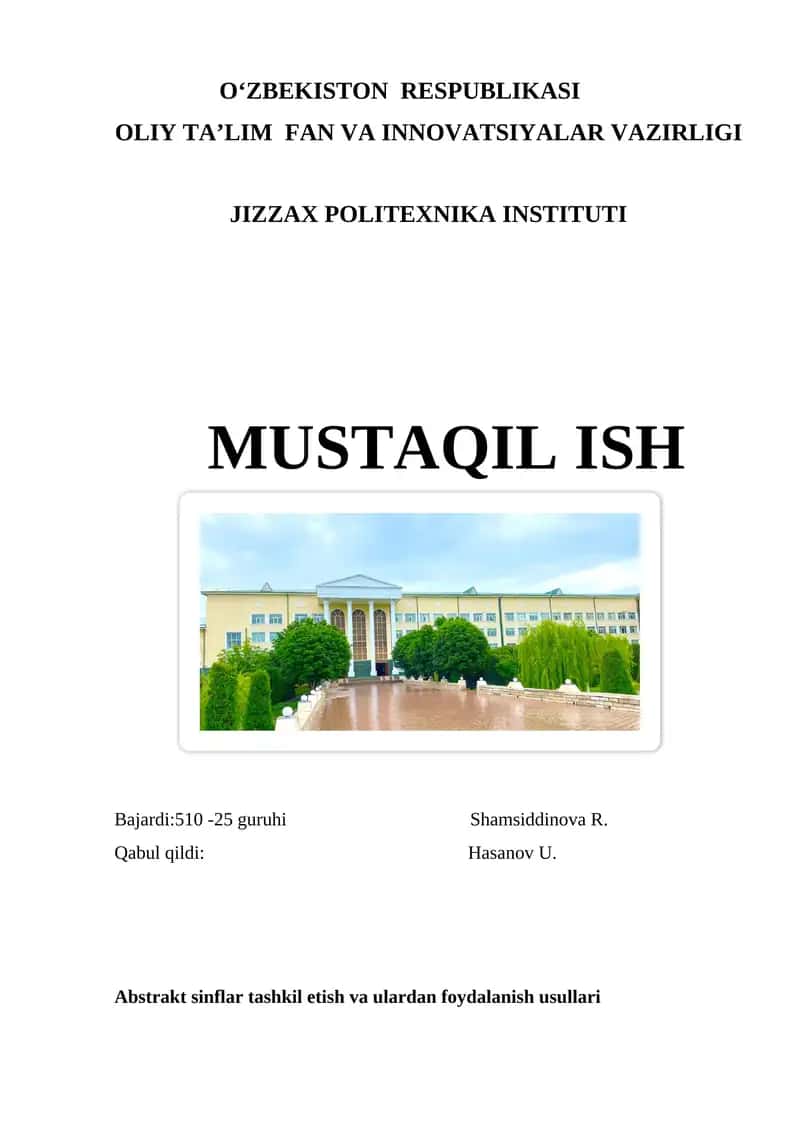 Abstrakt sinflar tashkil etish va ulardan foydalanish usullari