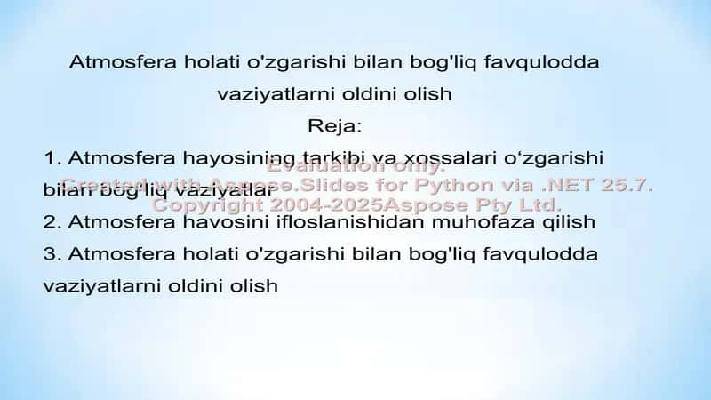 Atmosfera holati o'zgarishi bilan bog'liq favqulodda vaziyatlarni oldini olish